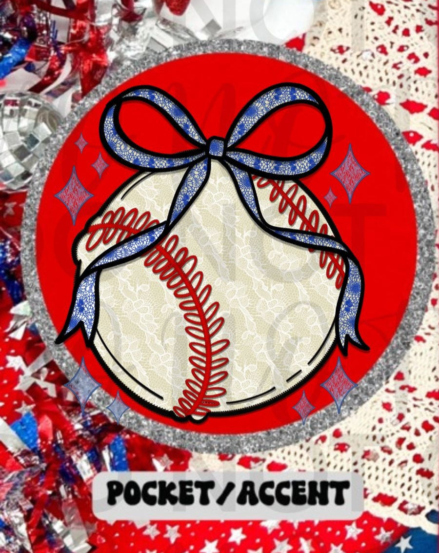 Lace Baseball Blue Bow POCKET (Starlight) DTF transfer