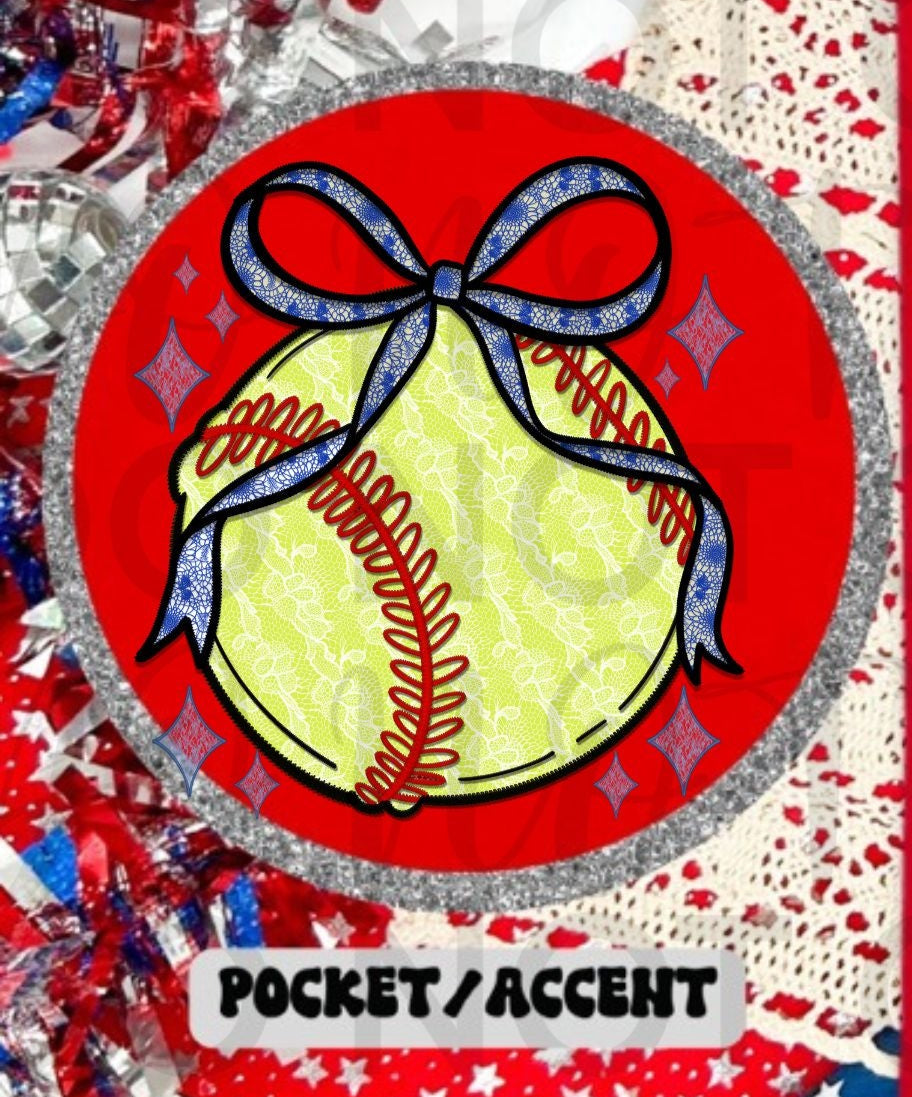 Lace Softball Blue Bow (Starlight) DTF transfer