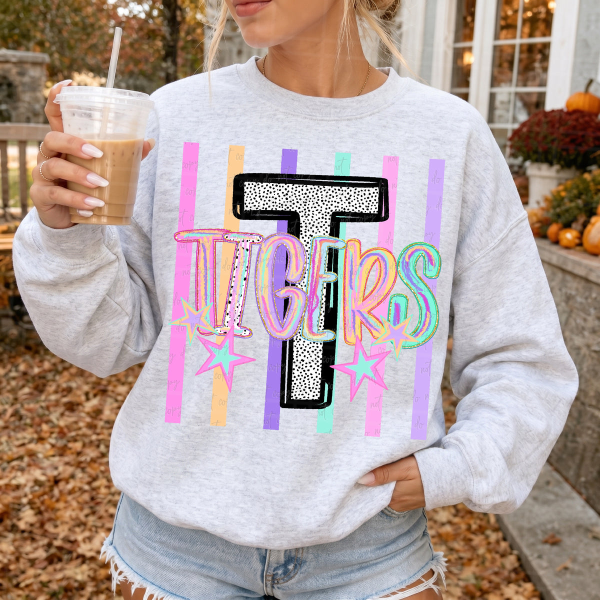 tigers rainbow brushstrokes big dalmatian letter stripes and stars (virgo) DTF transfer