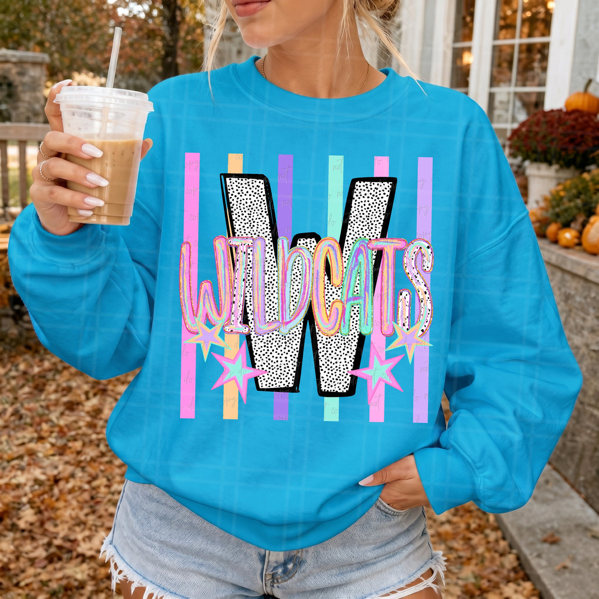 wildcats rainbow brushstrokes big dalmatian letter stripes and stars (virgo) DTF transfer
