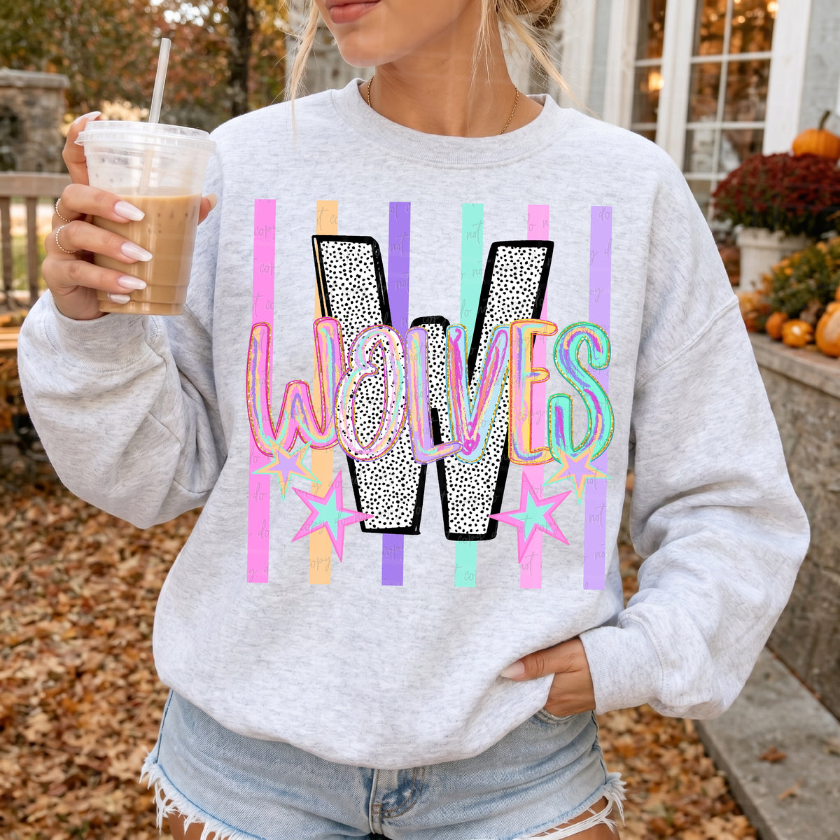 Wolves brushstrokes neon stripes (Virgo) DTF Transfer