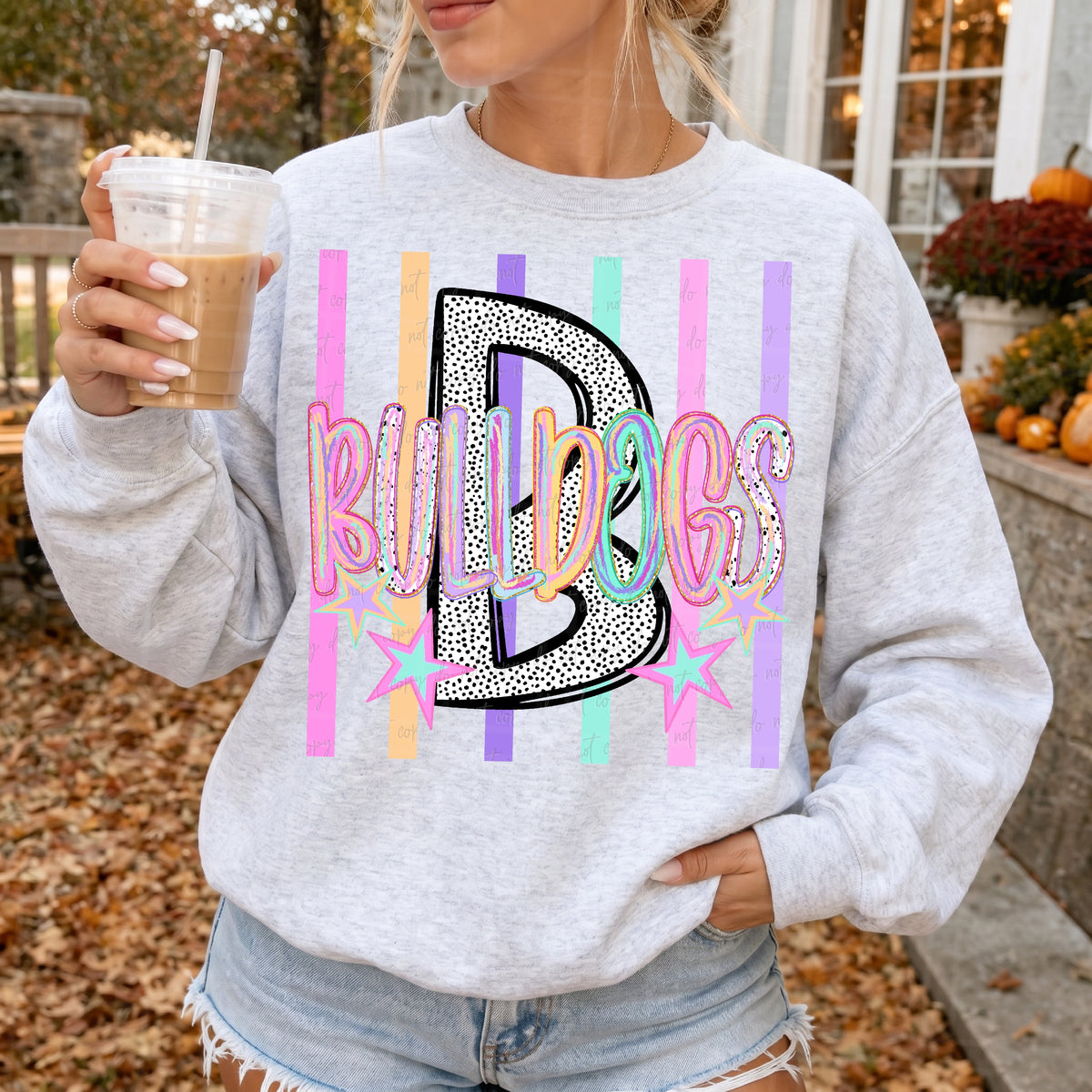 bull dogs rainbow brushstrokes big dalmatian letter stripes and stars (virgo) DTF transfer