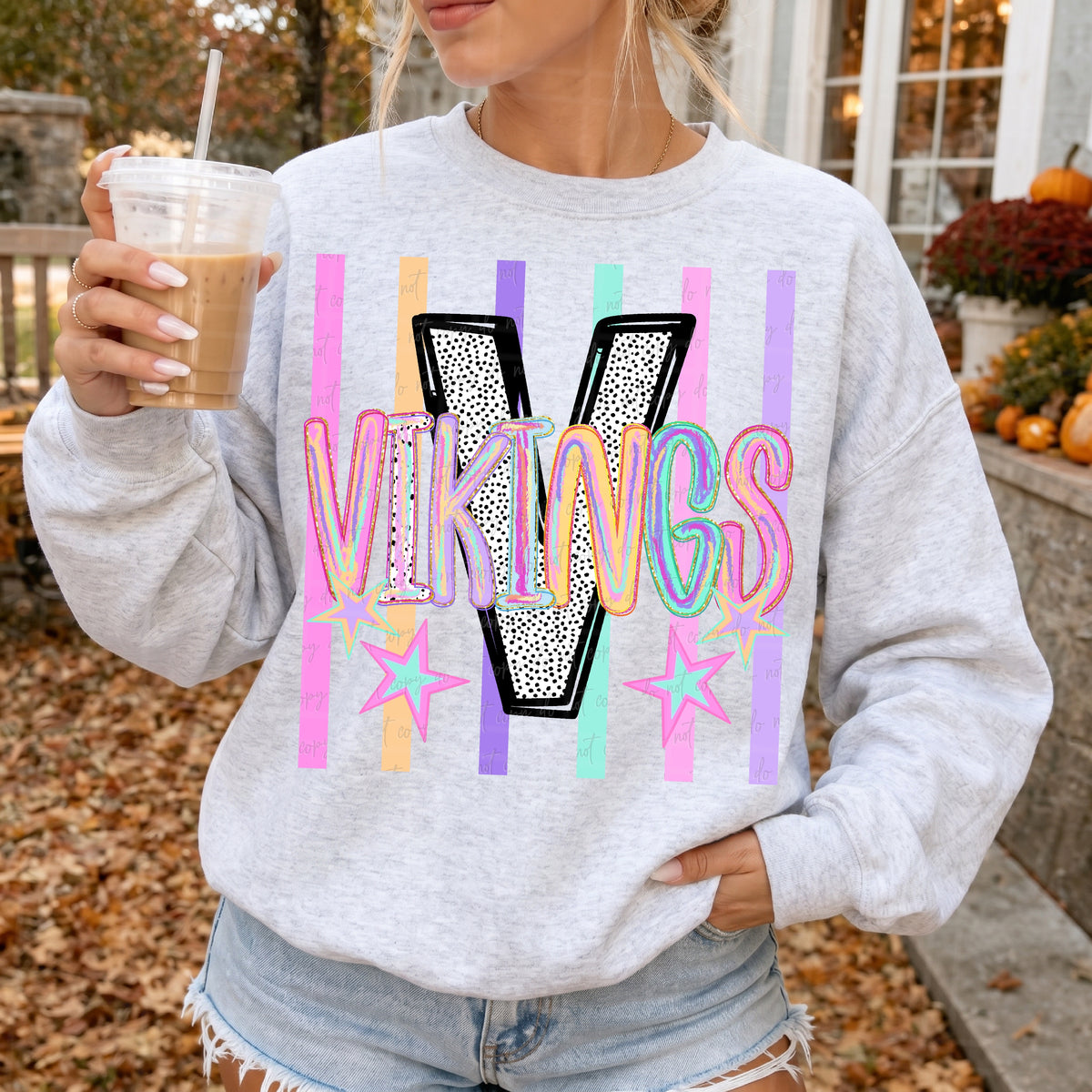 vikings rainbow brushstrokes big dalmatian letter stripes and stars (virgo) DTF transfer