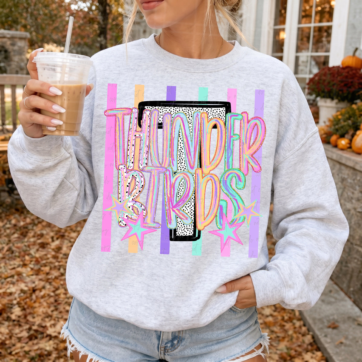 thunder birds rainbow brushstrokes big dalmatian letter stripes and stars (virgo) DTF transfer