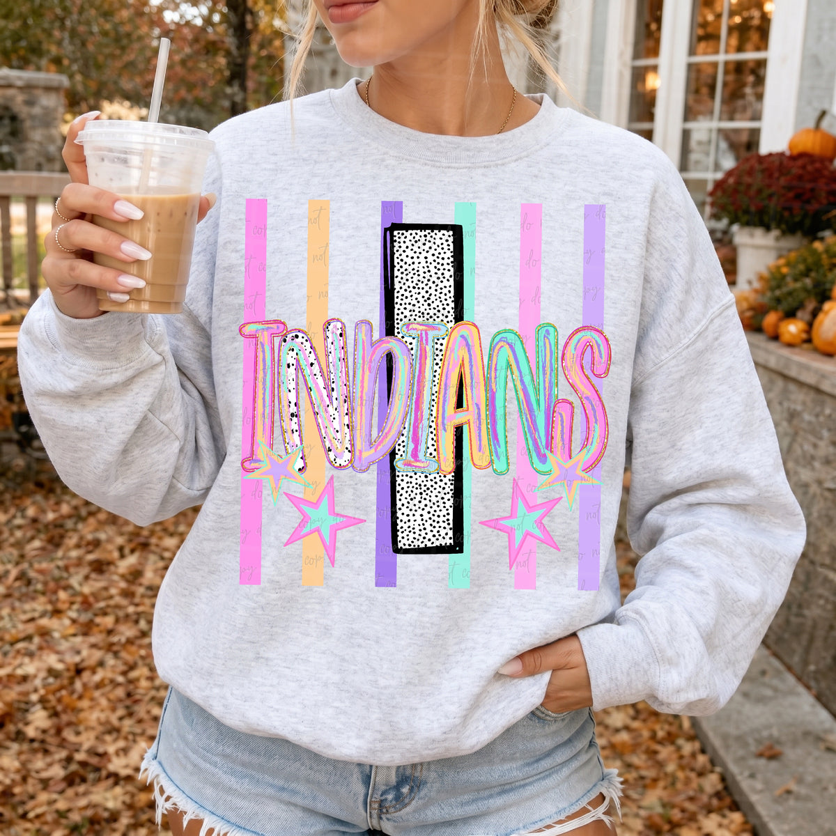 indians rainbow brushstrokes big dalmatian letter stripes and stars (virgo) DTF transfer