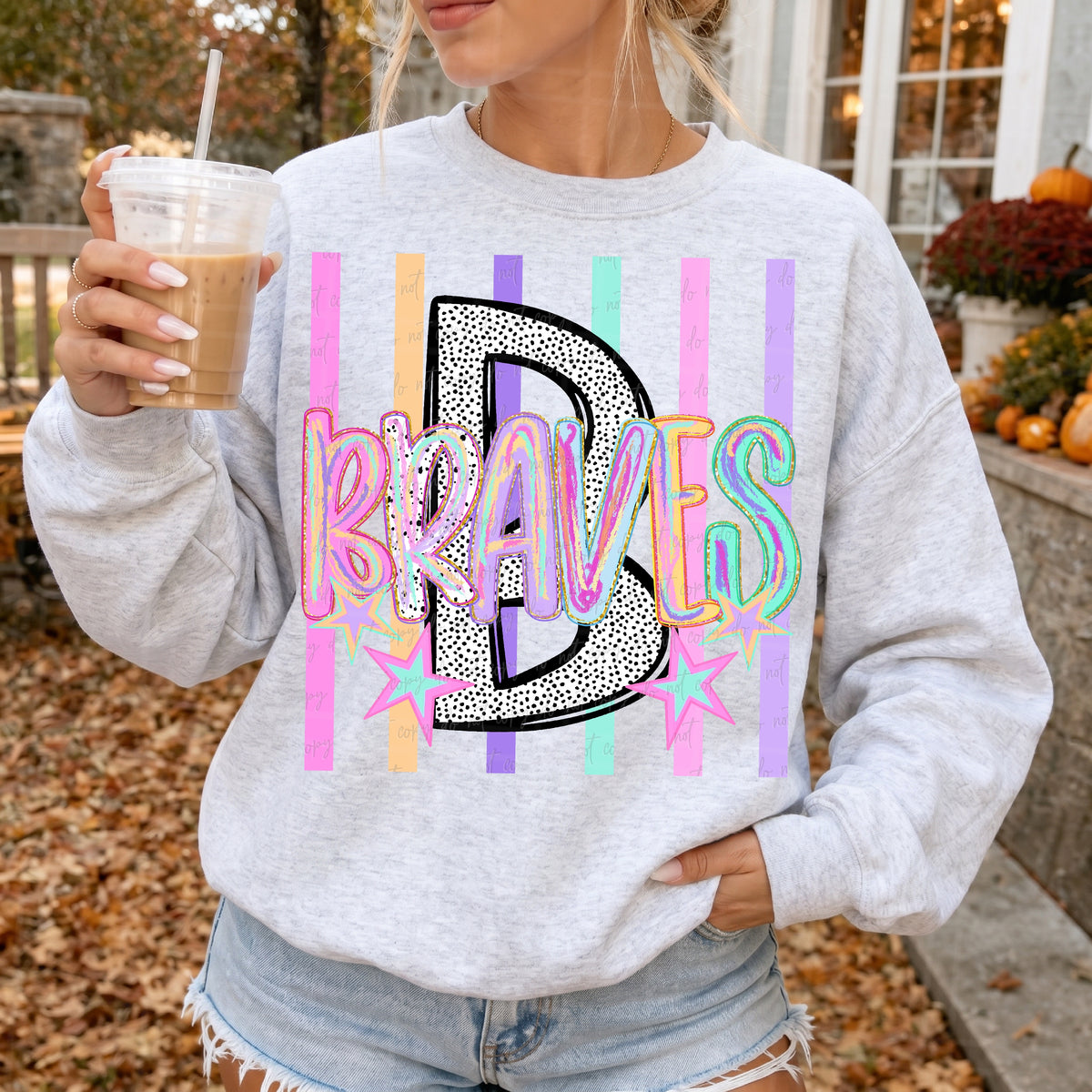 braves rainbow brushstrokes big dalmatian letter stripes and stars (virgo) DTF transfer