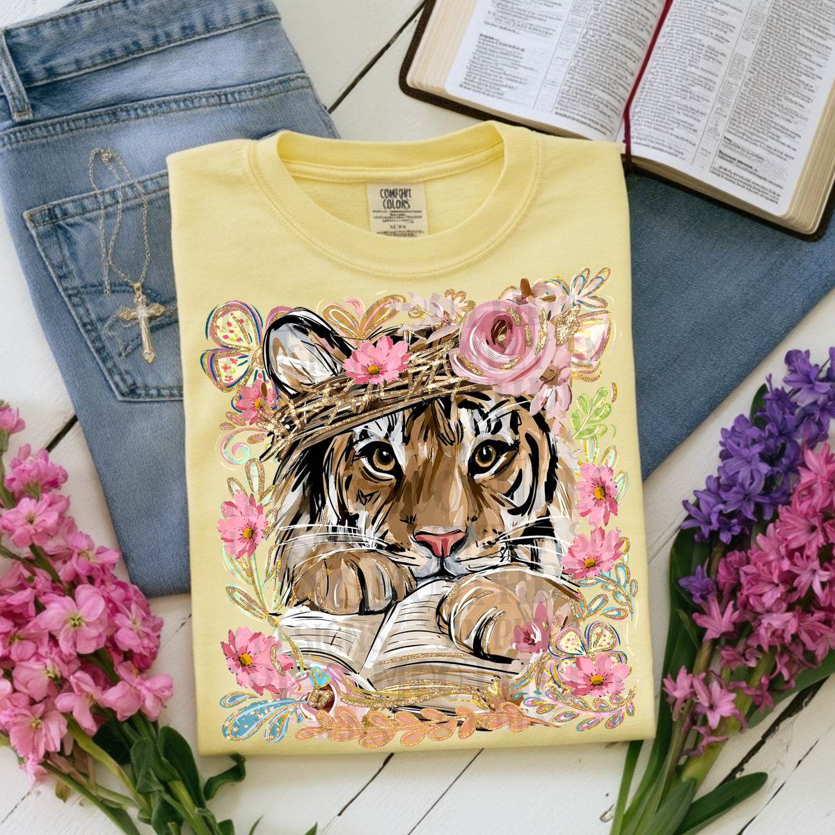 Tiger bible with floral frame (SSD) DTF Transfer