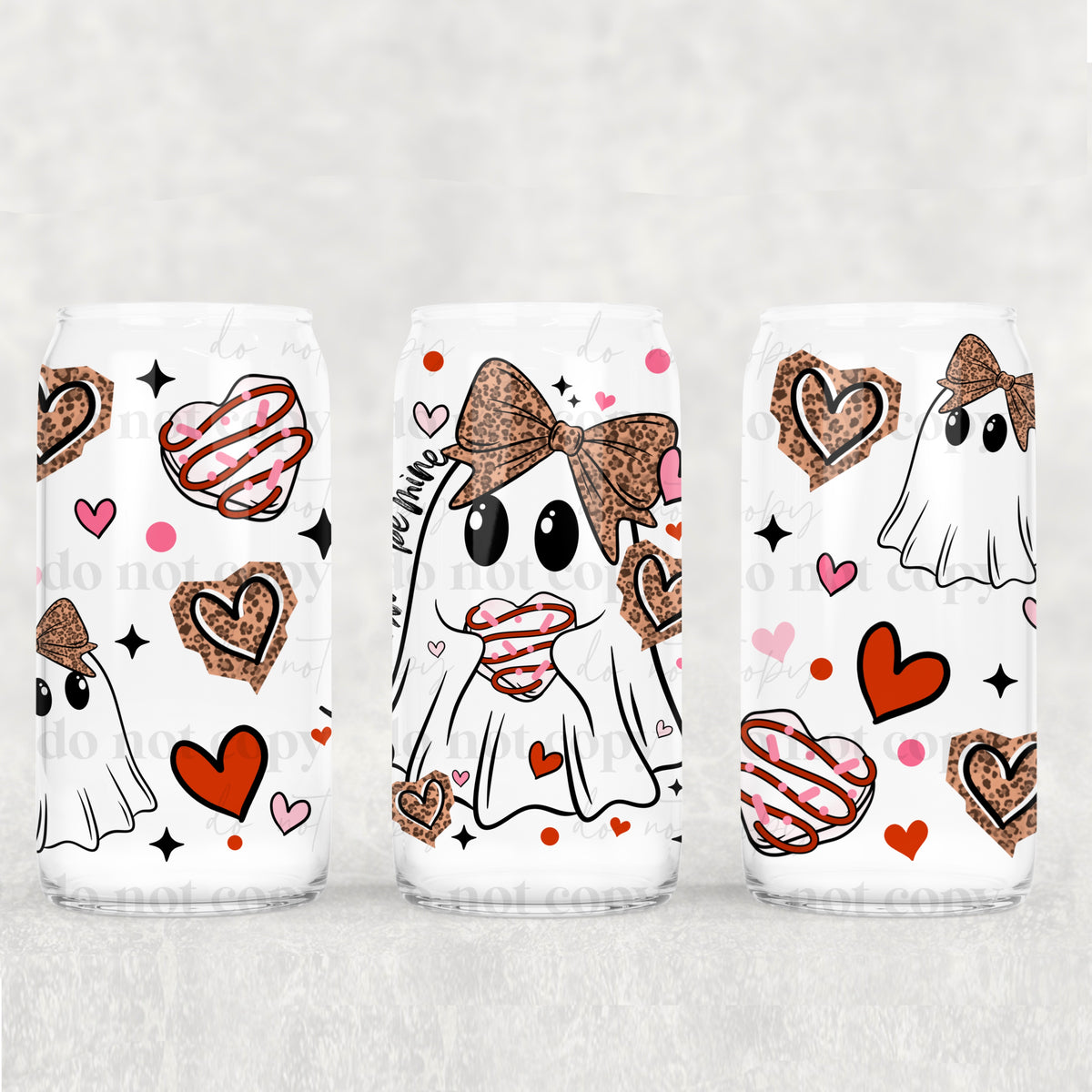 6039 ghost with cheetah bow and heart cookies (CSC) UV DTF WRAP