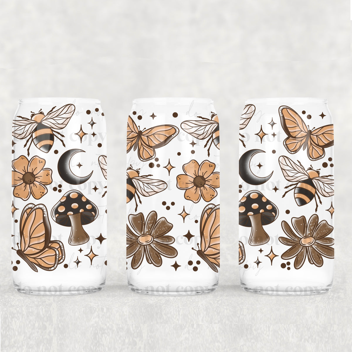 beige bees flowers and butterflies 6041 (CSC) UV DTF WRAP