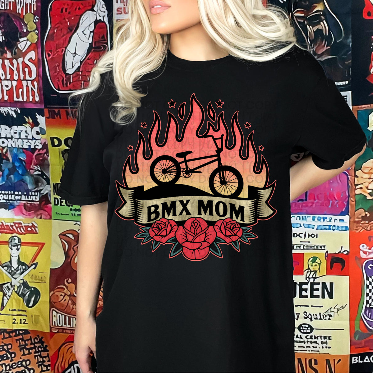 BMX mom fire and roses (Starlight) DTF transfer