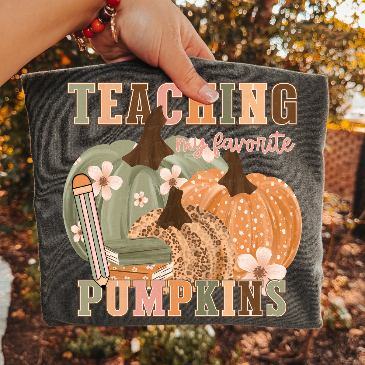 teaching my favorite pumpkins blue with flowers orange with dots cheetah (virgo) DTF transfer