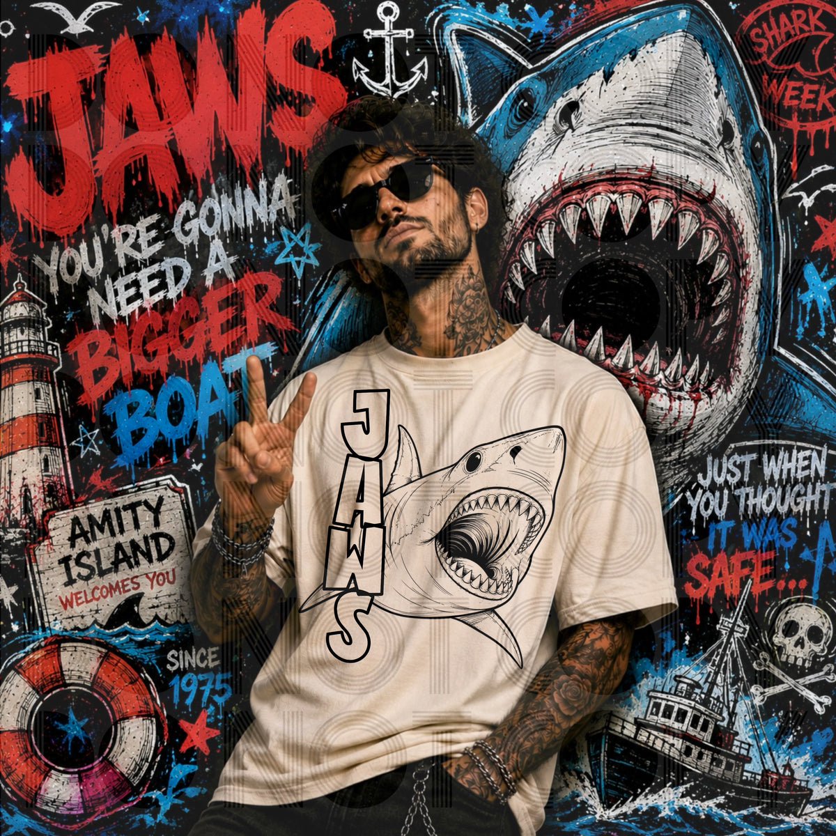Shark BLACK outline (Renewed) DTF Transfer