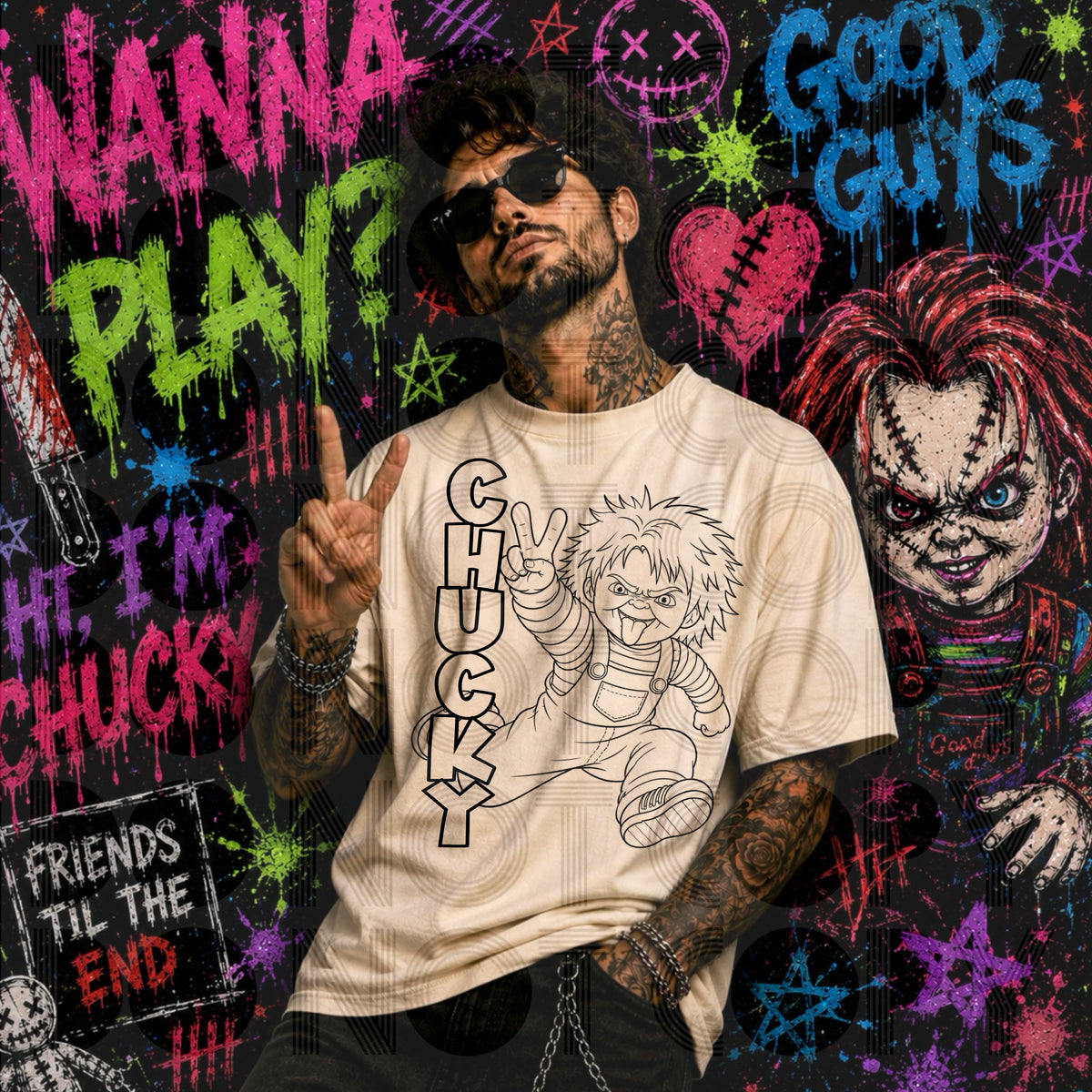 Chuck BLACK outline (Renewed) DTF Transfer