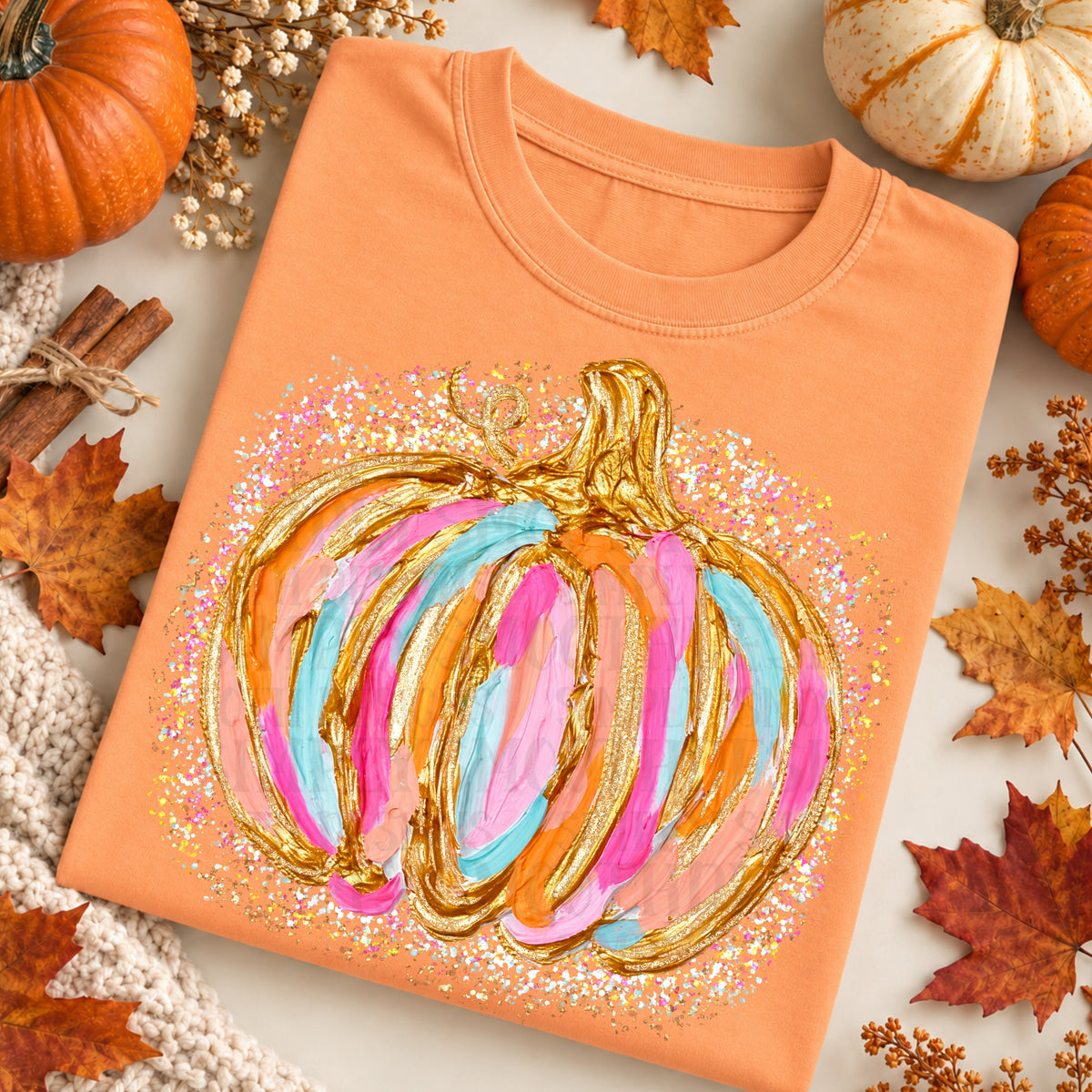 Pastel Painted Pumpkin with Splatters (SDD) DTF Transfer