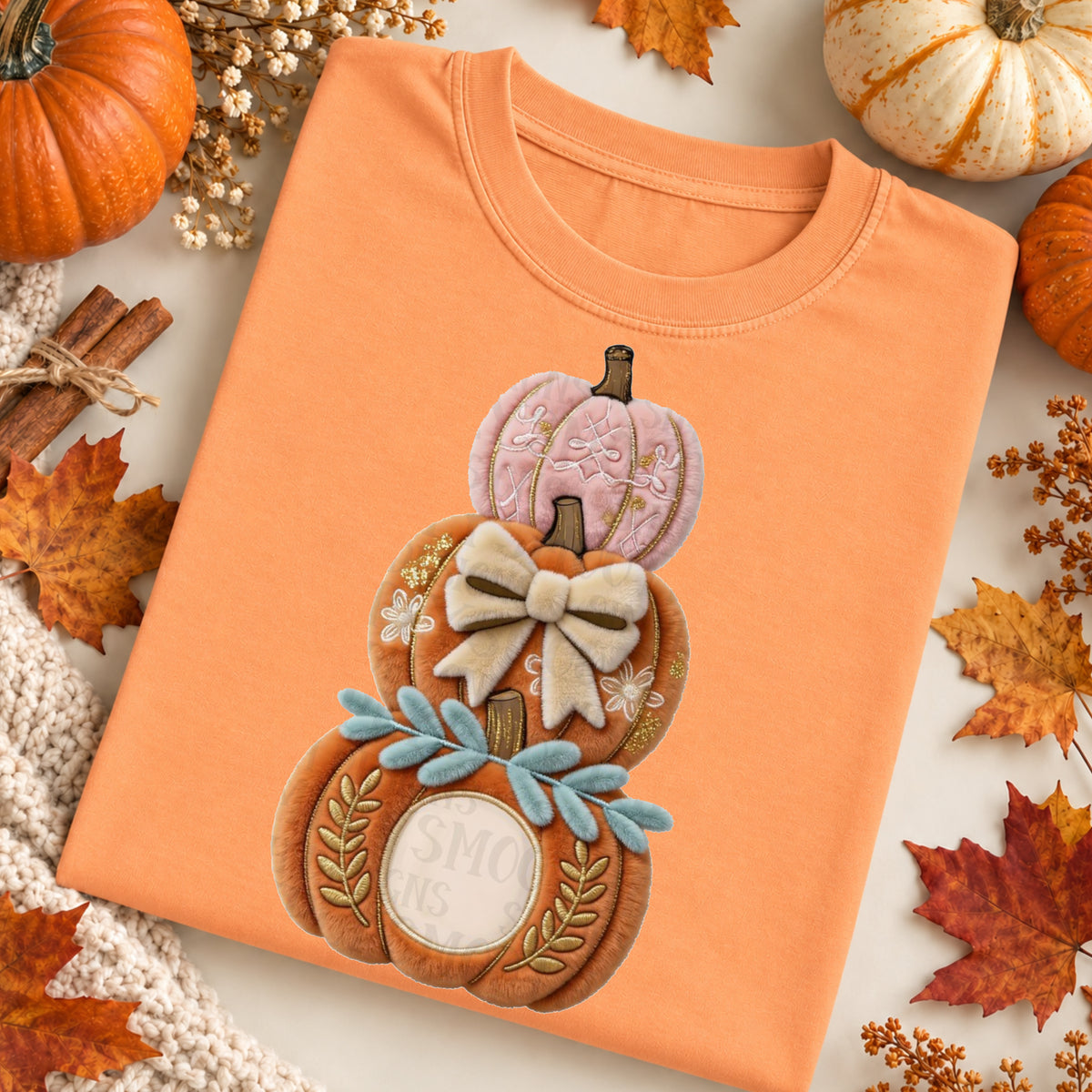 Stacked Felt Pumpkin with Cream Bow(SDD) DTF Transfer
