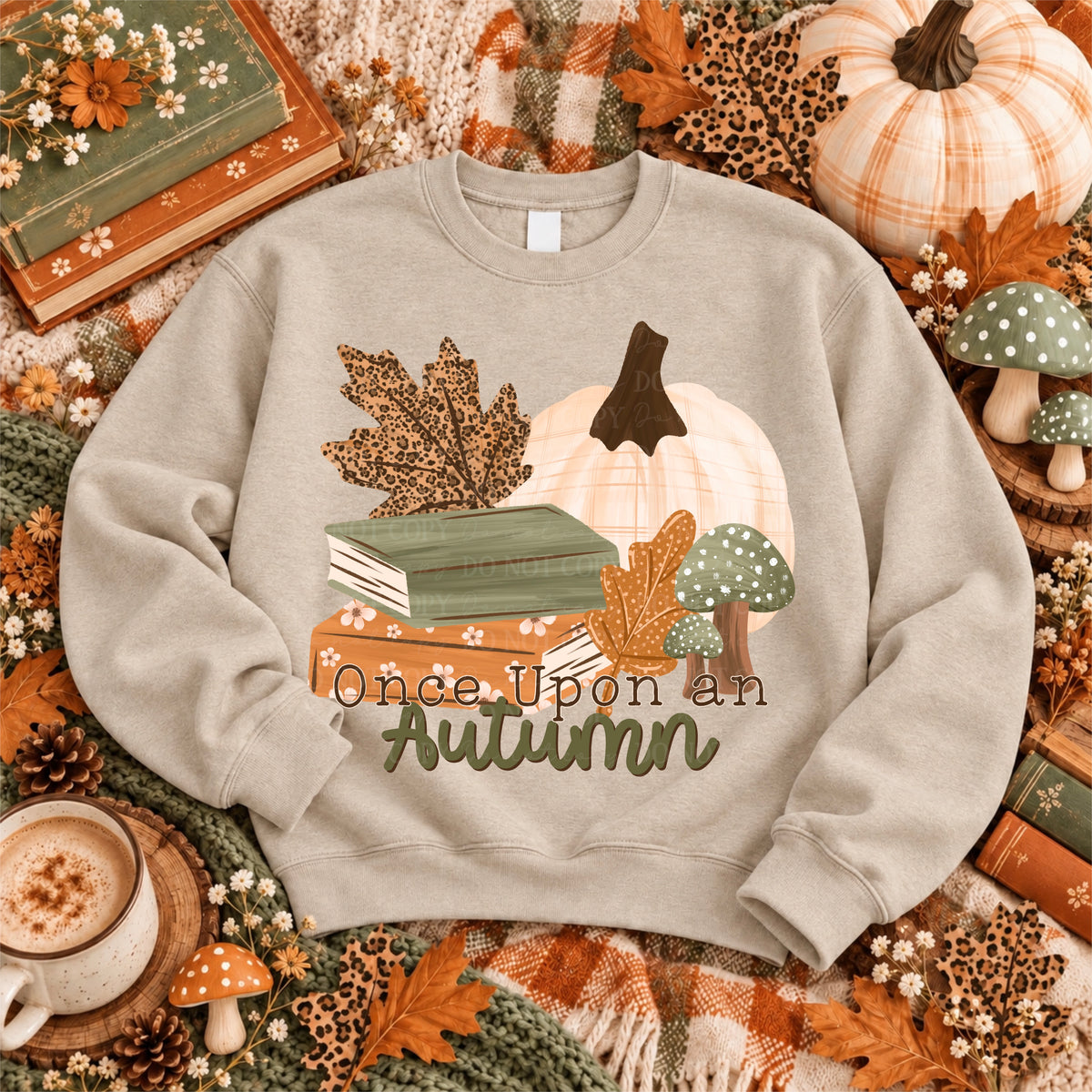 Once upon an Autumn-White pumpkin and books (ABD) DTF Transfer