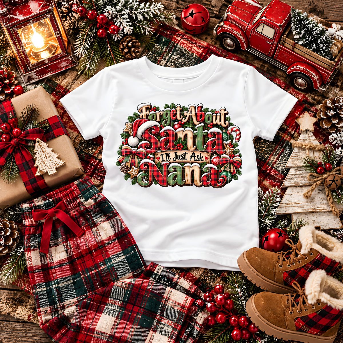 Forget about Santa I'll just ask nana garland with bows (DD) DTF Transfer