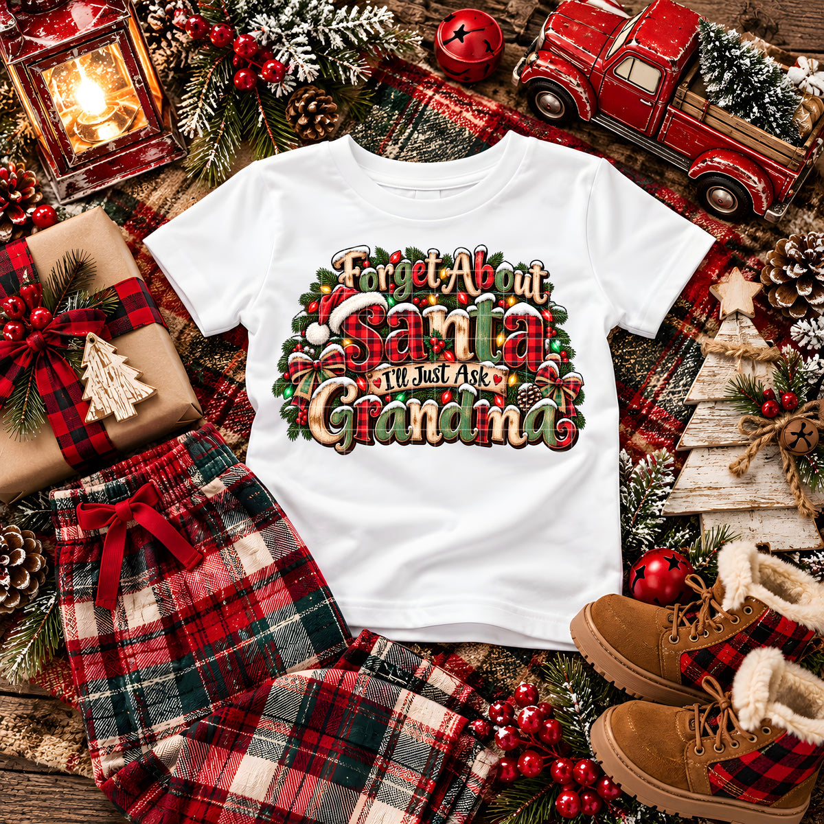 Forget about Santa I'll just ask grandma garland with bows (DD) DTF Transfer