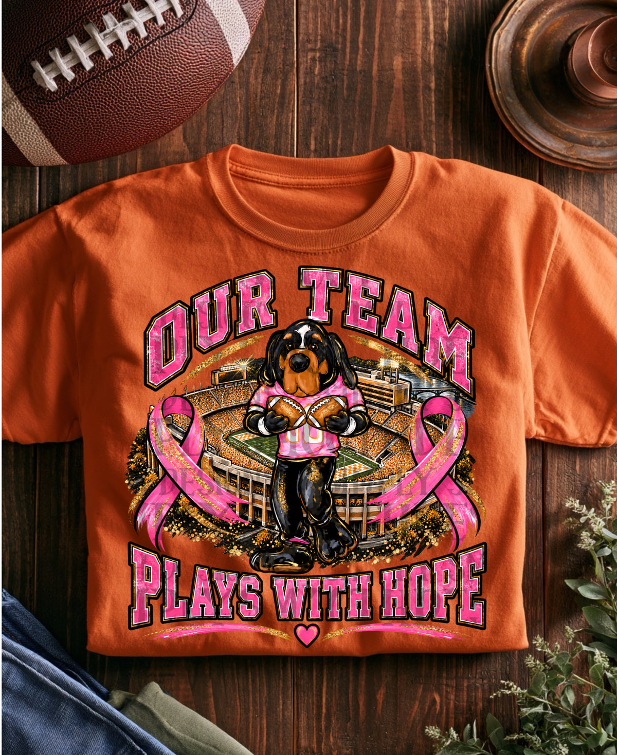 Our Team Plays with Hope Stadium and Ribbons (SDD) DTF Transfer