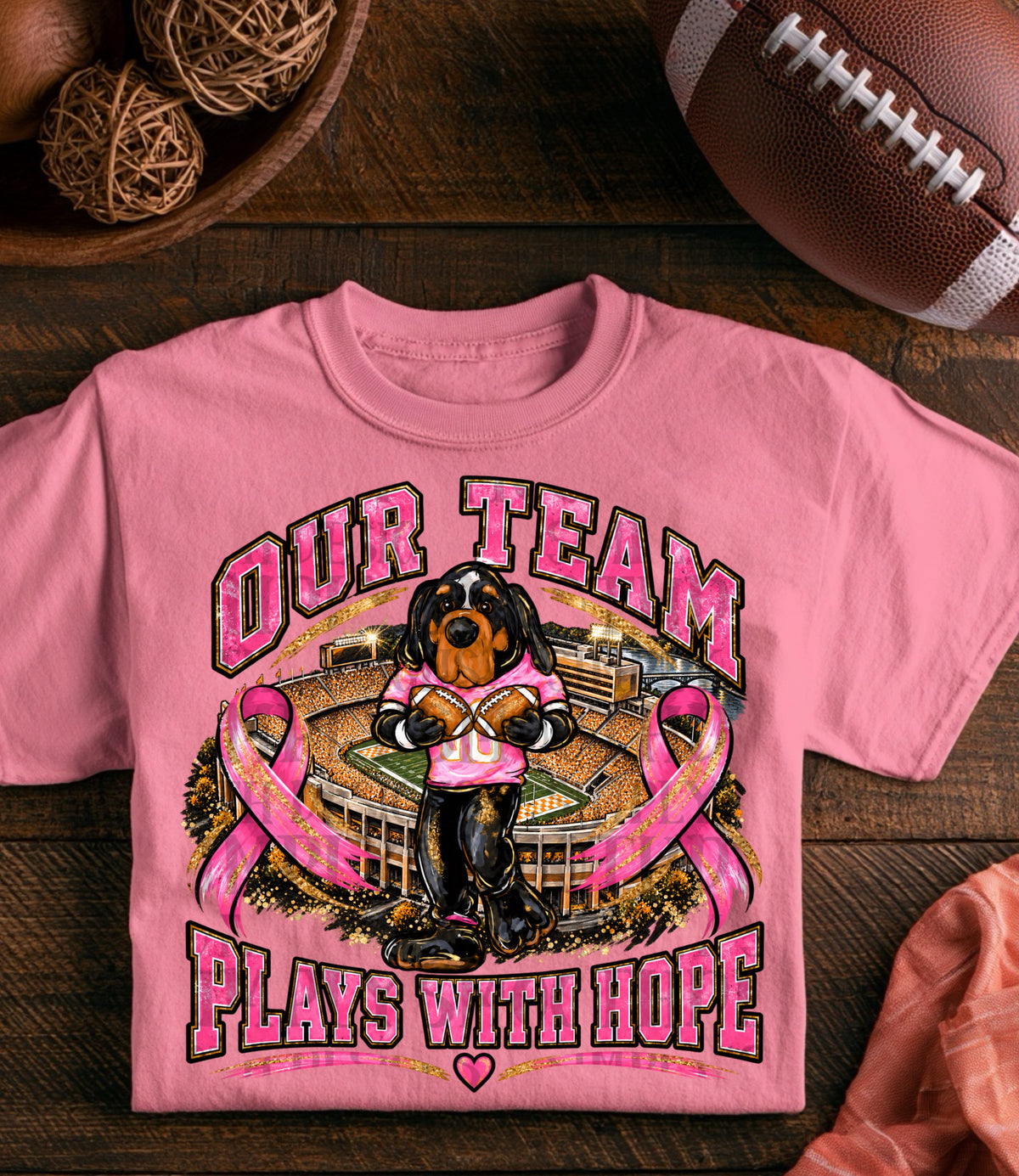 Our Team Plays with Hope Stadium and Ribbons (SDD) DTF Transfer