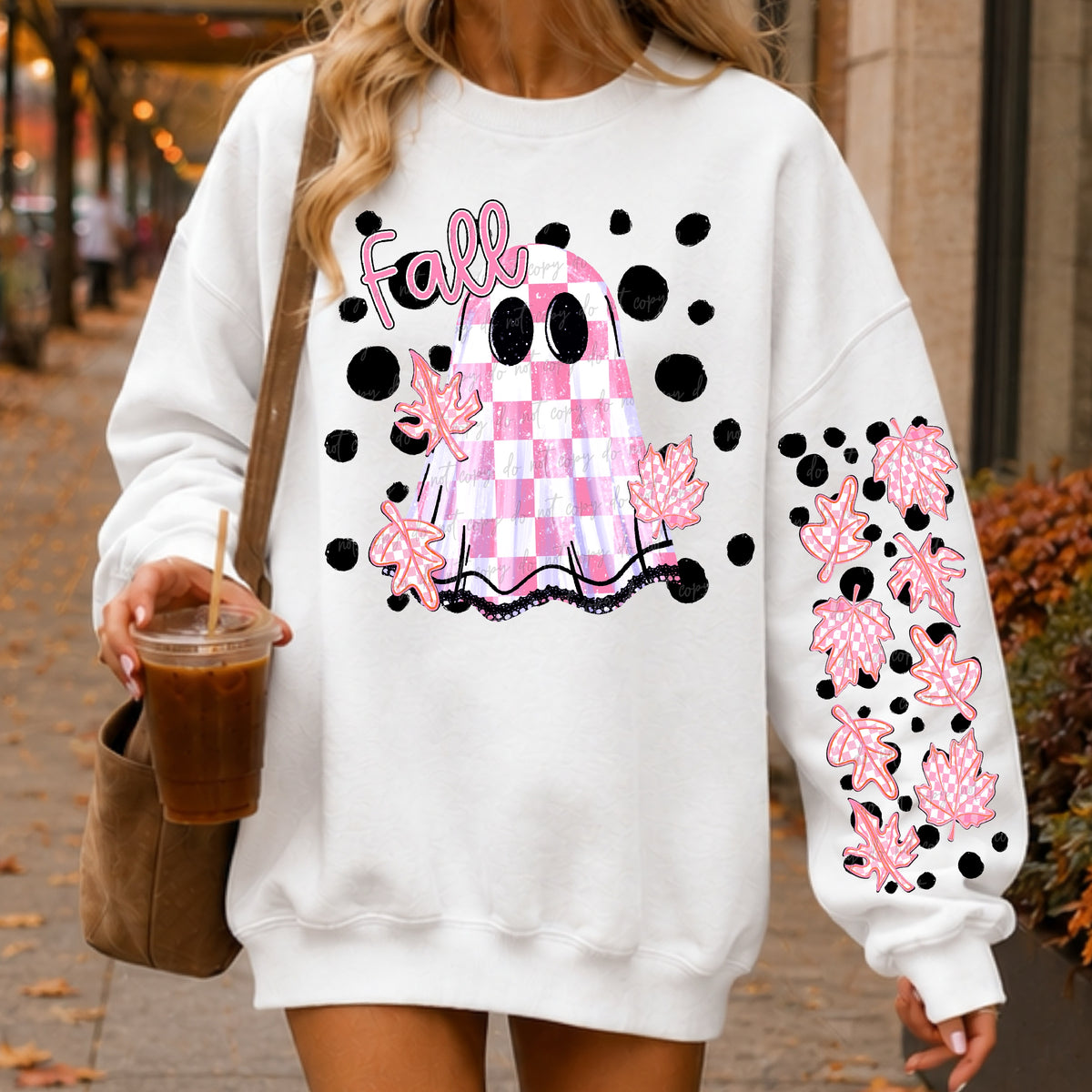 Pink checkered leaves (SLEEVE ONLY) (Virgo) DTF Transfer