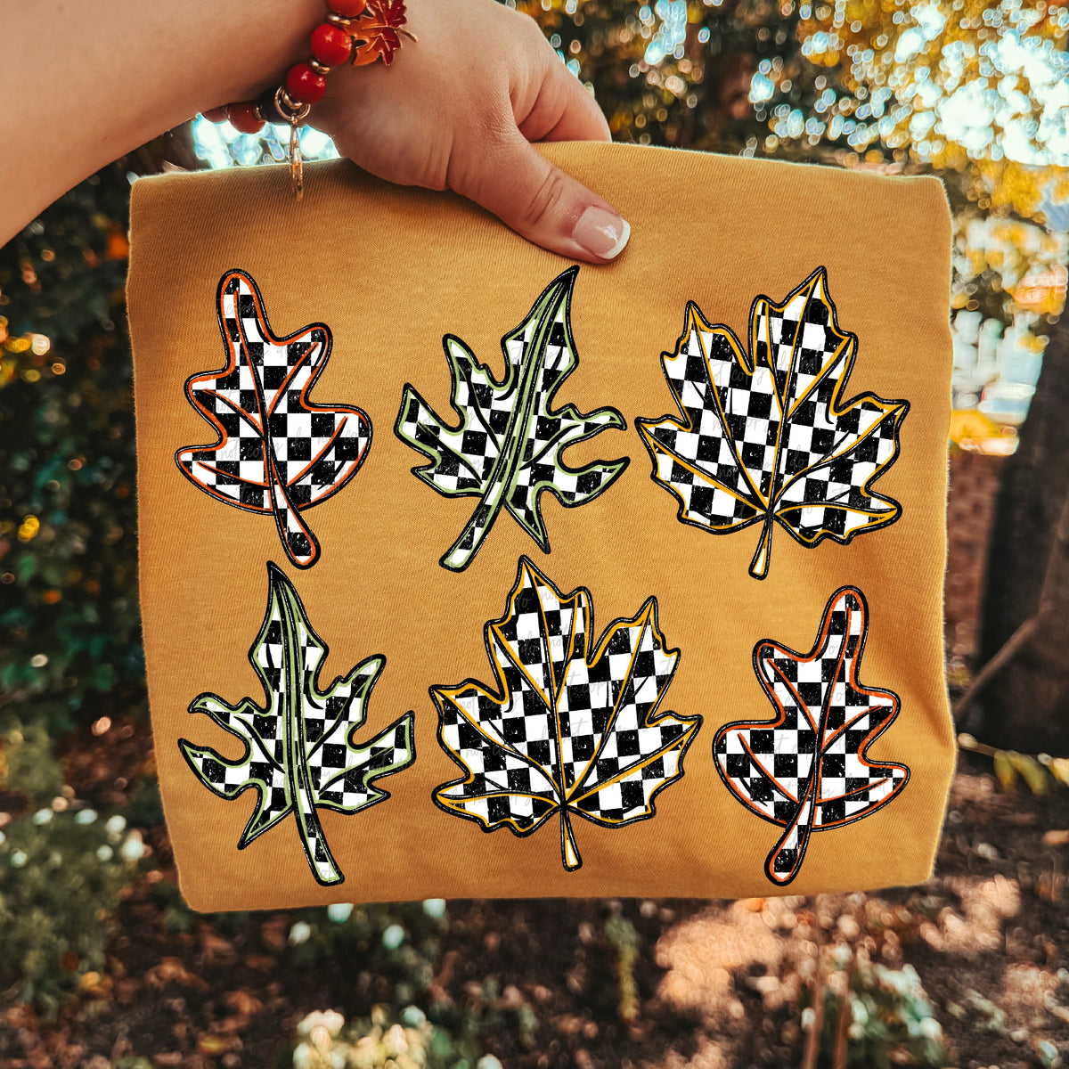 Checkered leaves colored outline (Virgo) DTF Transfer
