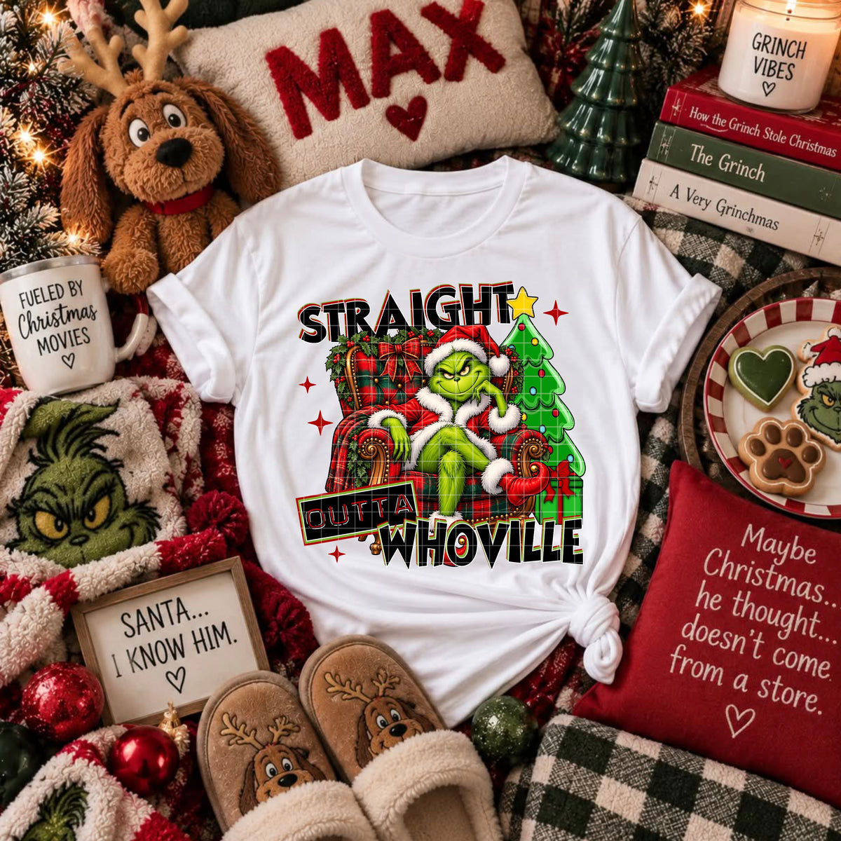 Straight outta W ville g man in green and red plaid chair  DTF Transfer