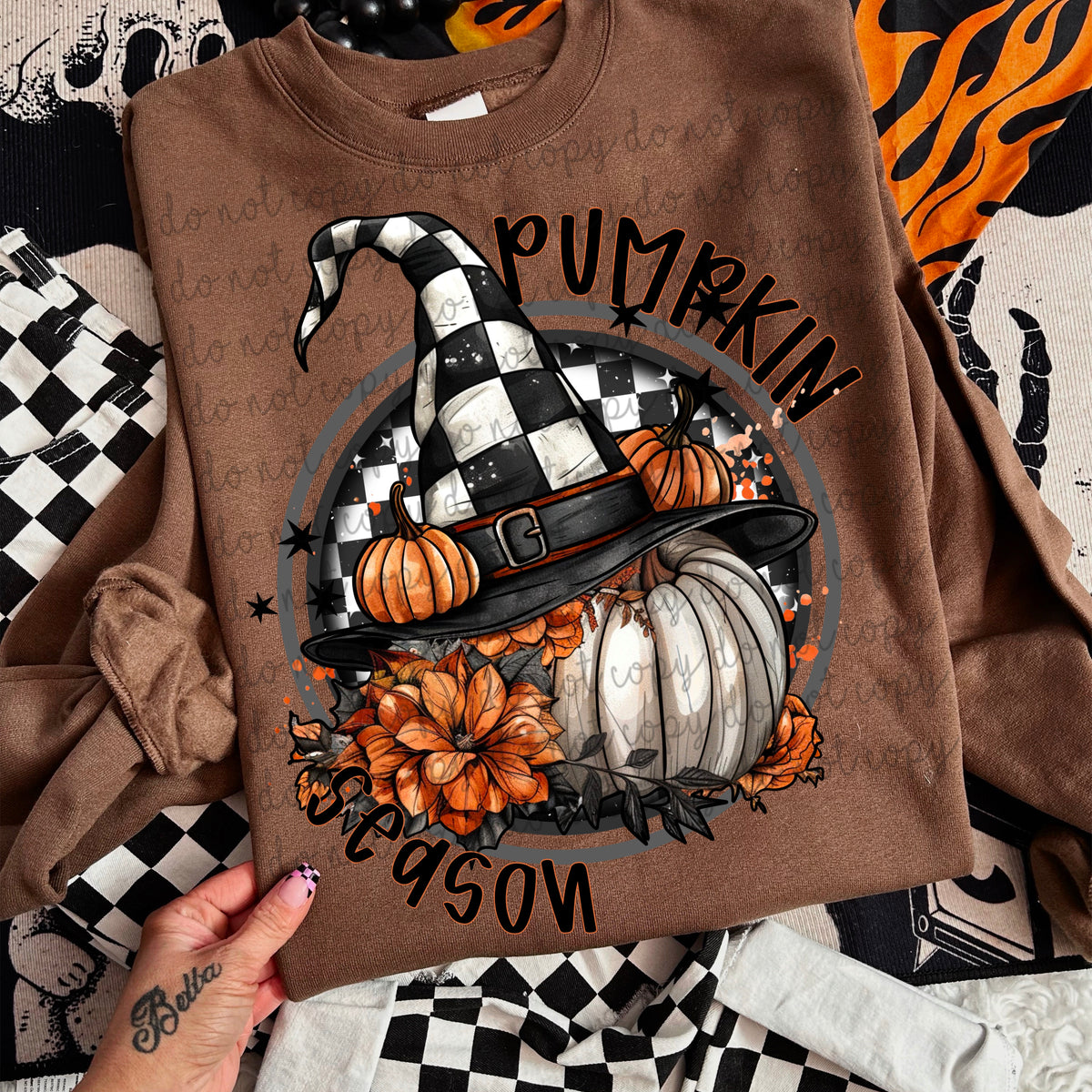 Pumpkin season checkered witch hat (MMD) 109396 DTF transfer