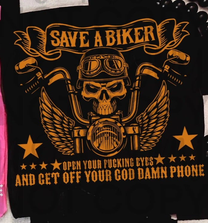 Save A Biker ORANGE (Starlight) DTF transfer