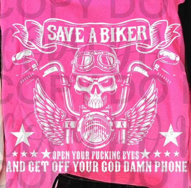Save A Biker WHITE (Starlight) DTF transfer