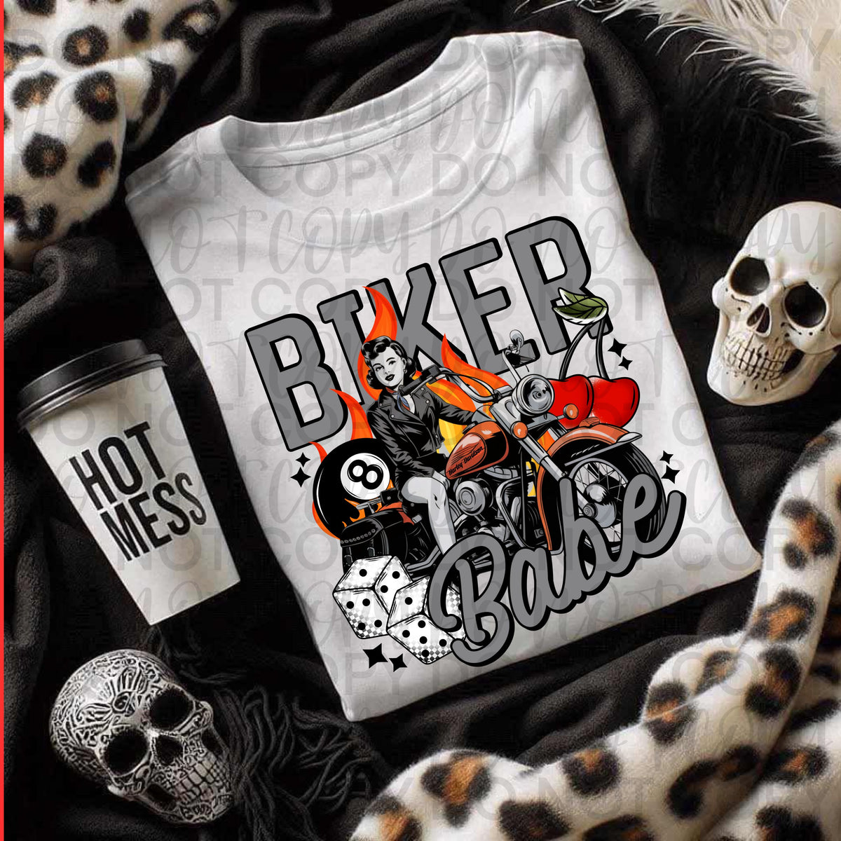 Biker Babe Orange Bike (Starlight) DTF transfer