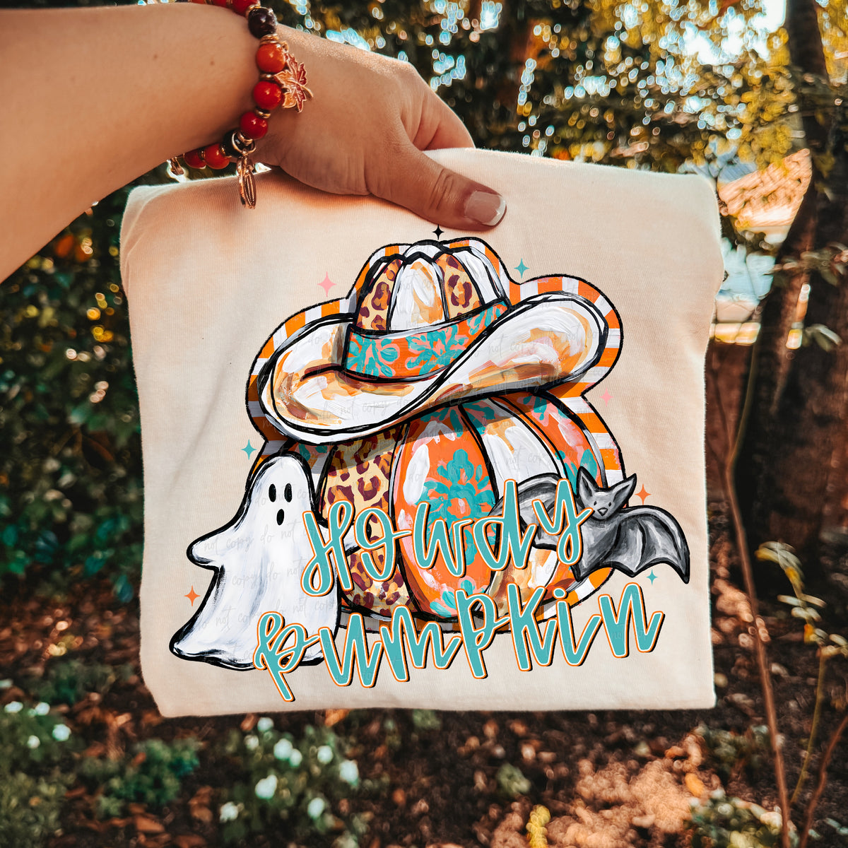 Howdy pumpkin with ghost and bat (Virgo) DTF Transfer