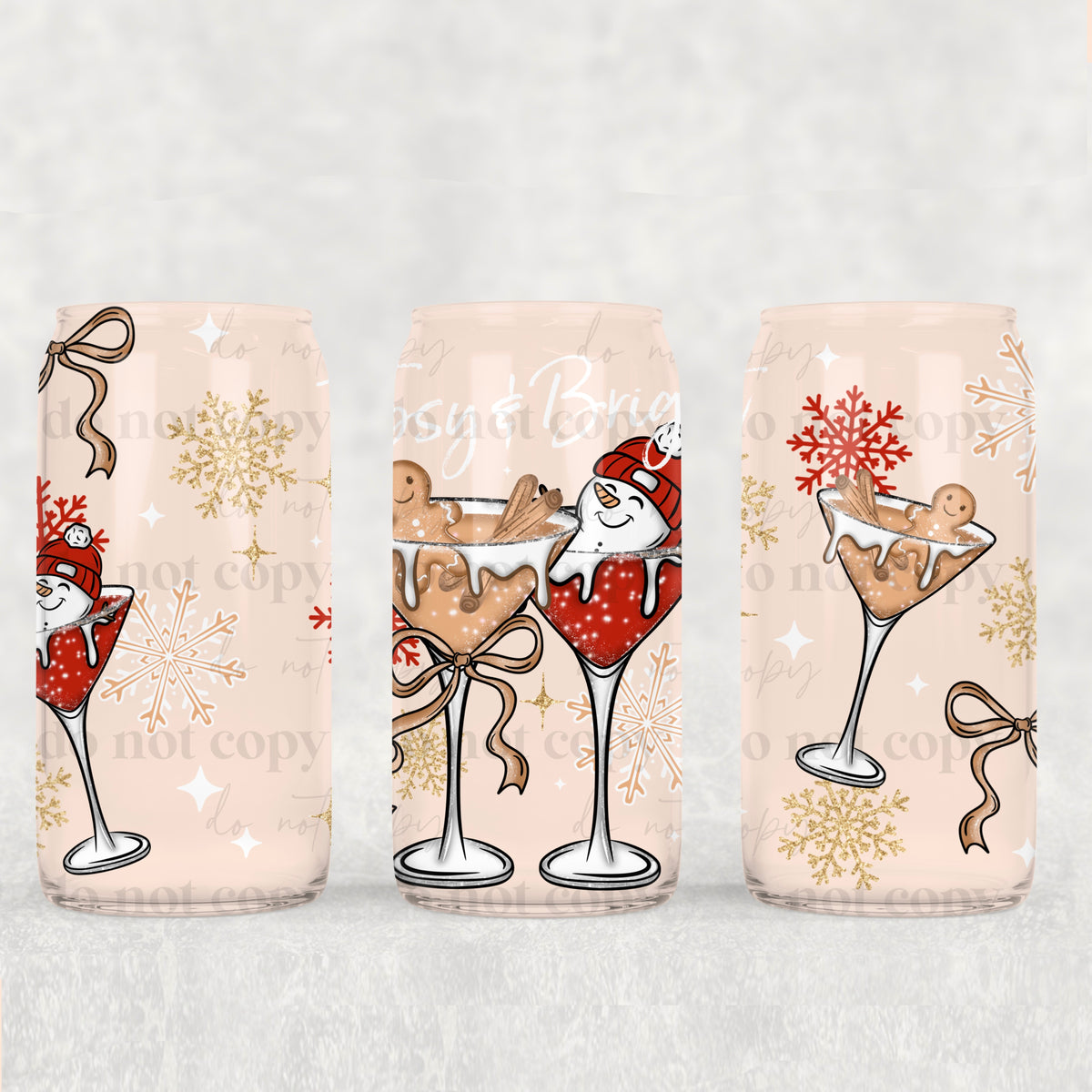 6345 snowman and ginger bread man in cups (CSC) UV DTF WRAP