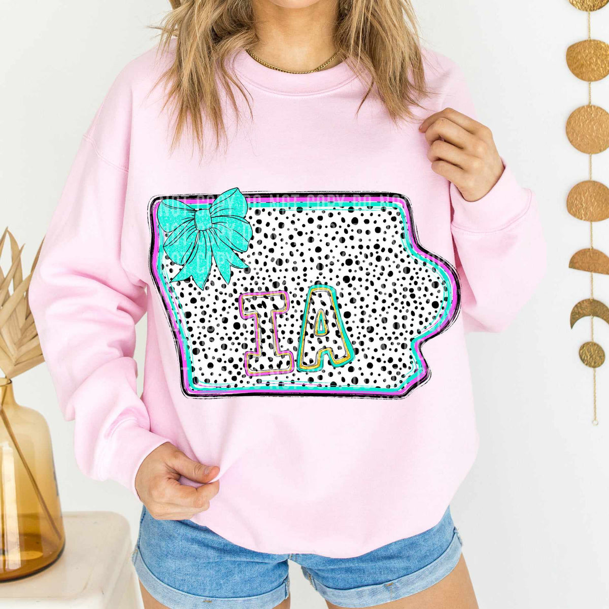 IA pink/turquoise Dalmatian State (Caplinger) DTF Transfer