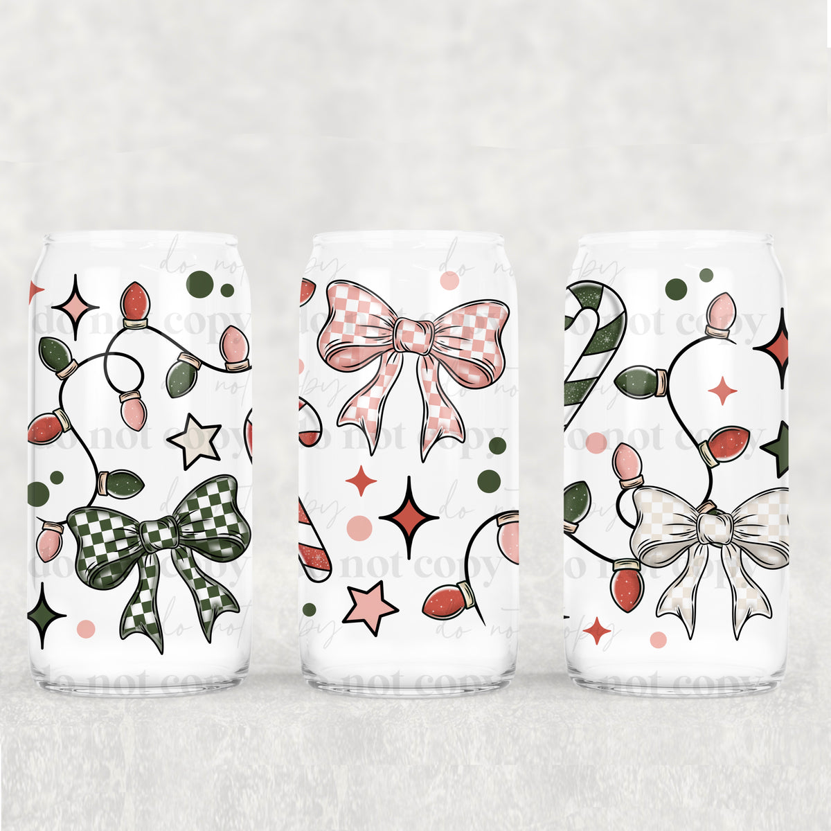 6357 checkered bows christmas collage (CSC) UV DTF WRAP