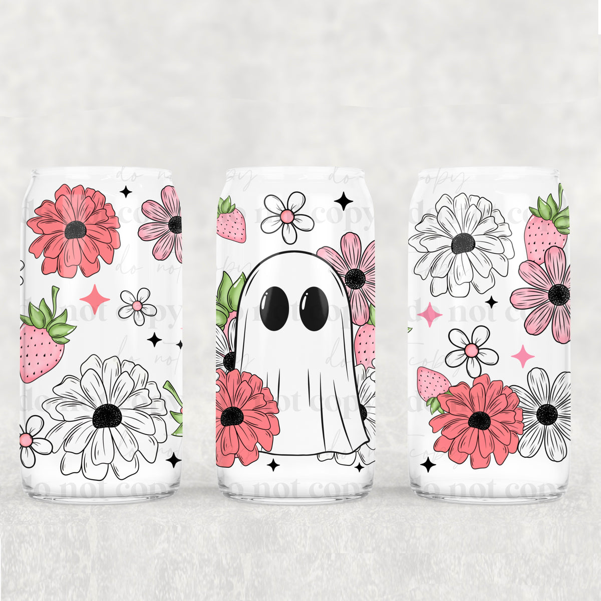 6372 ghost with pink flowers and strawberries (CSC) UV DTF WRAP