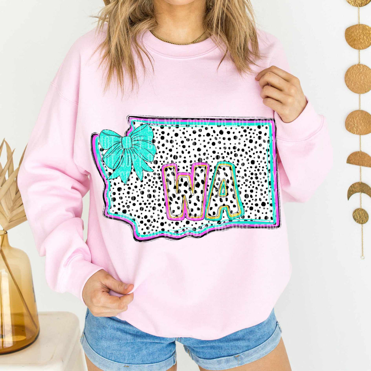 WA pink/turquoise Dalmatian State (Caplinger) DTF Transfer