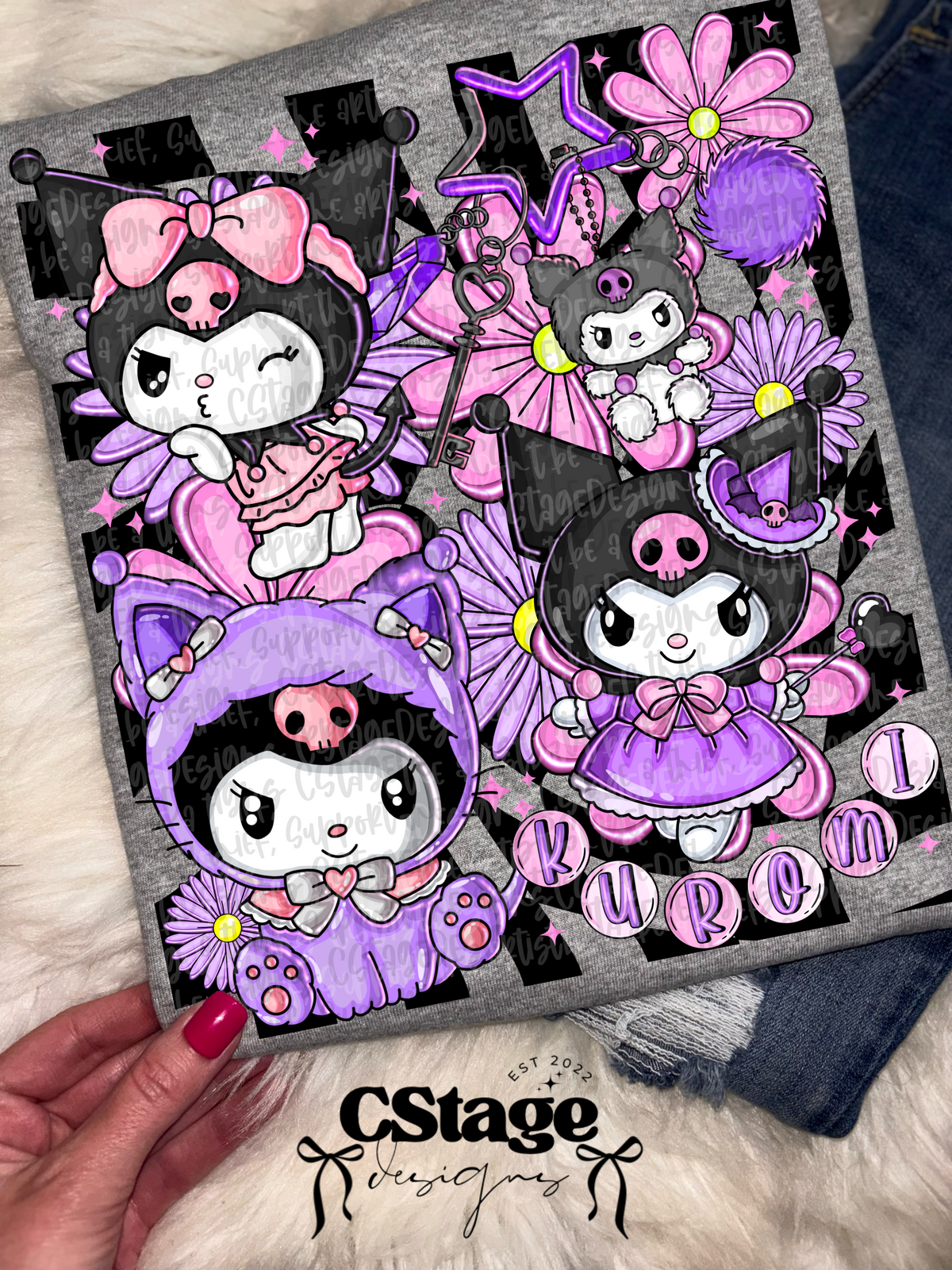 purple cat collage WITH CHECKERS 6389 2/23 (mystery monday) DTF transfer