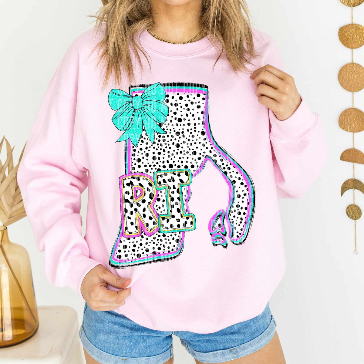 RI pink/turquoise Dalmatian State (Caplinger) DTF Transfer