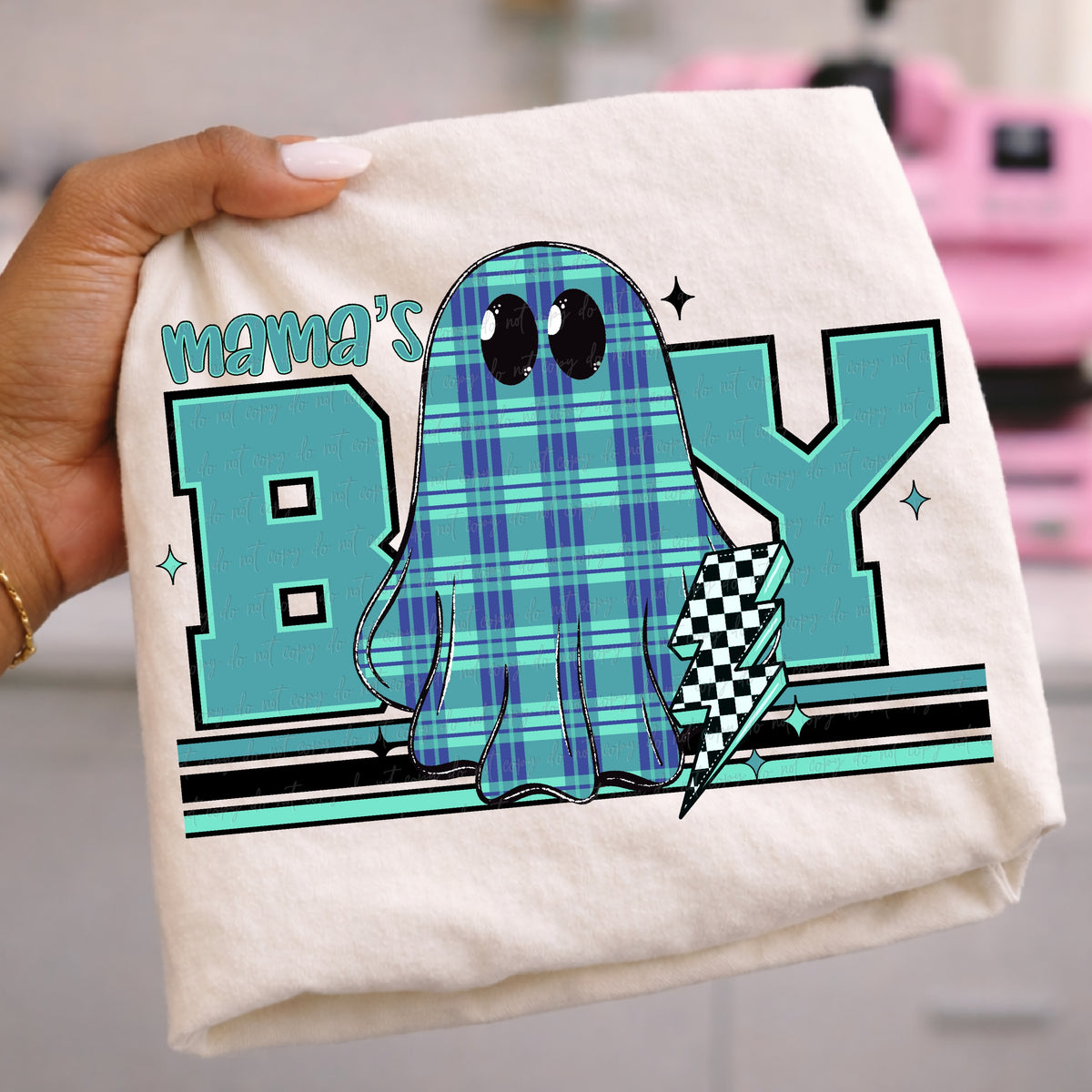 Mama's boy blue plaid ghost (Virgo) DTF Transfer