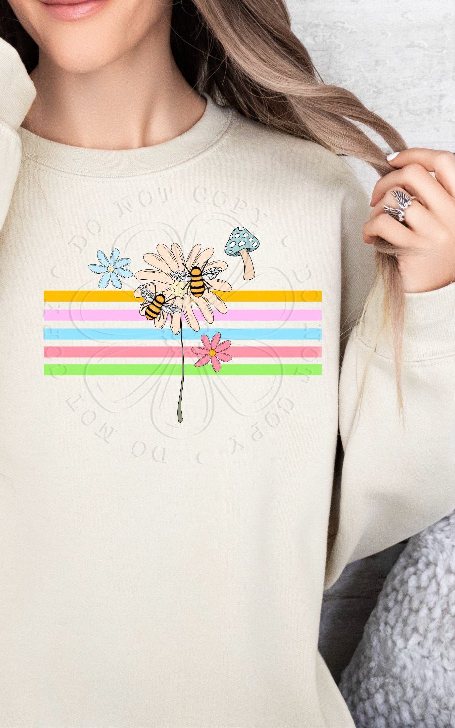 Flower bees mushroom stripes  (VIRGO) 34778 DTF transfer