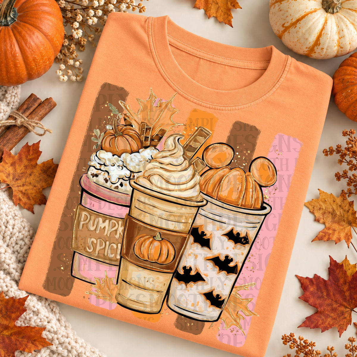 Mouse ear latte pink orange and brown stripes (SSD) DTF Transfer