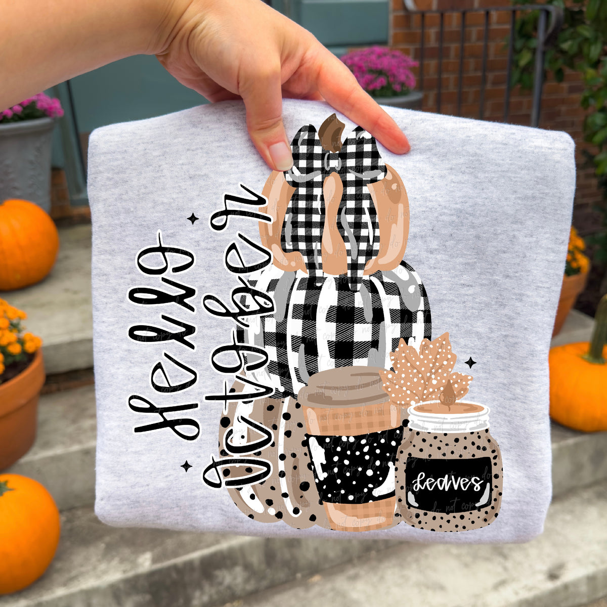 Hello October pumpkin trio stack with bow (Virgo) DTF Transfer