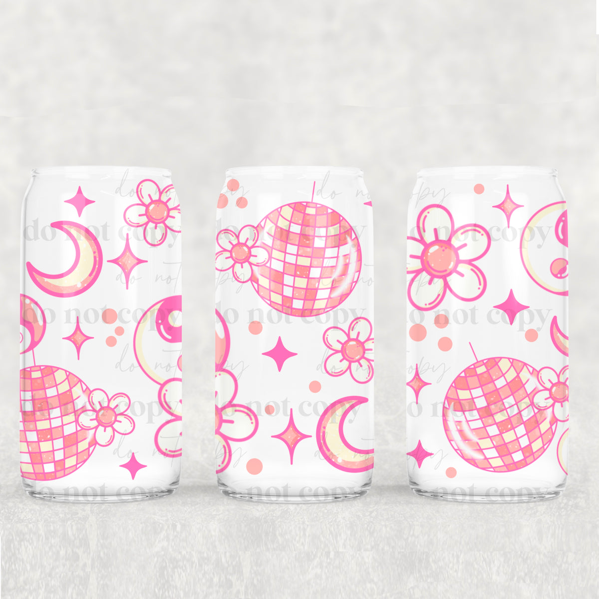 6525 pink white and yellow disco ball and things (CSC) UV DTF WRAP