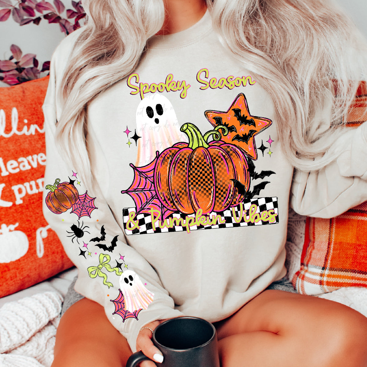 Spooky season & pumpkin vibes ghost spiderweb pumpkin bats and star (FRONT ONLY) (Virgo) DTF Transfer