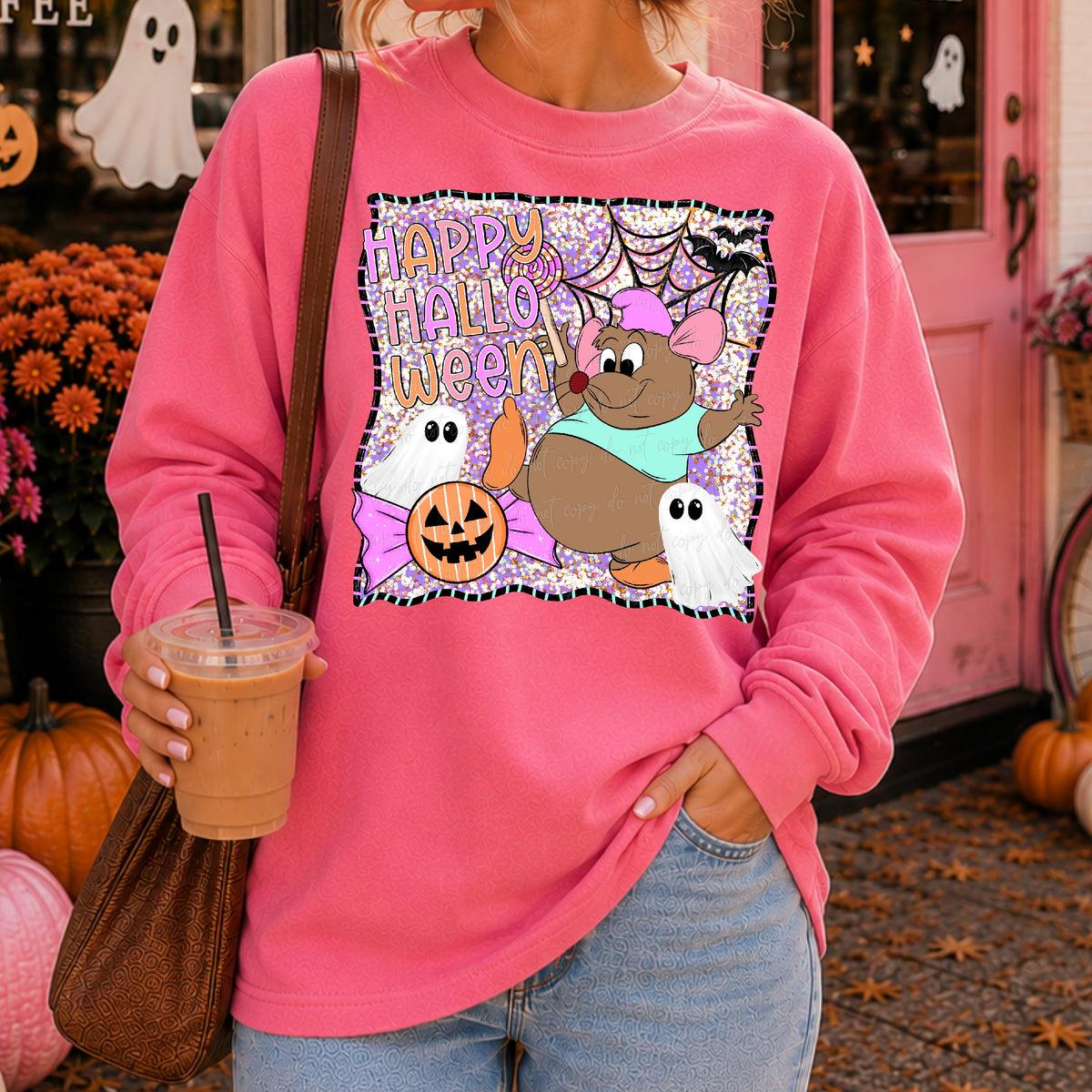 Happy Halloween Gus with ghost faux sequin background (Virgo) DTF Transfer