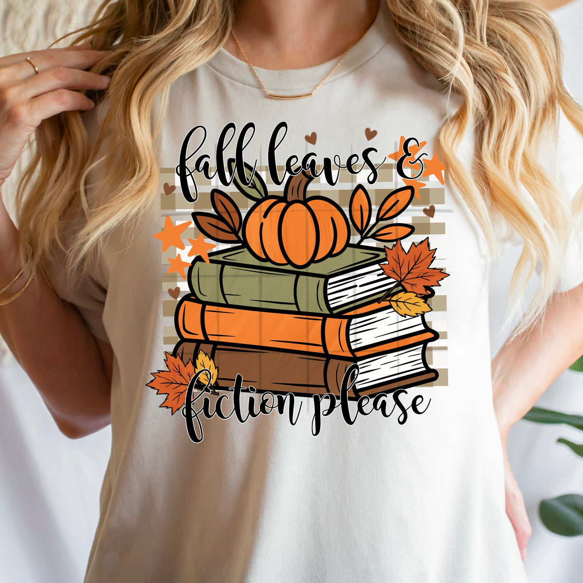 Fall leaves & fiction please book stack (TDC) DTF transfer
