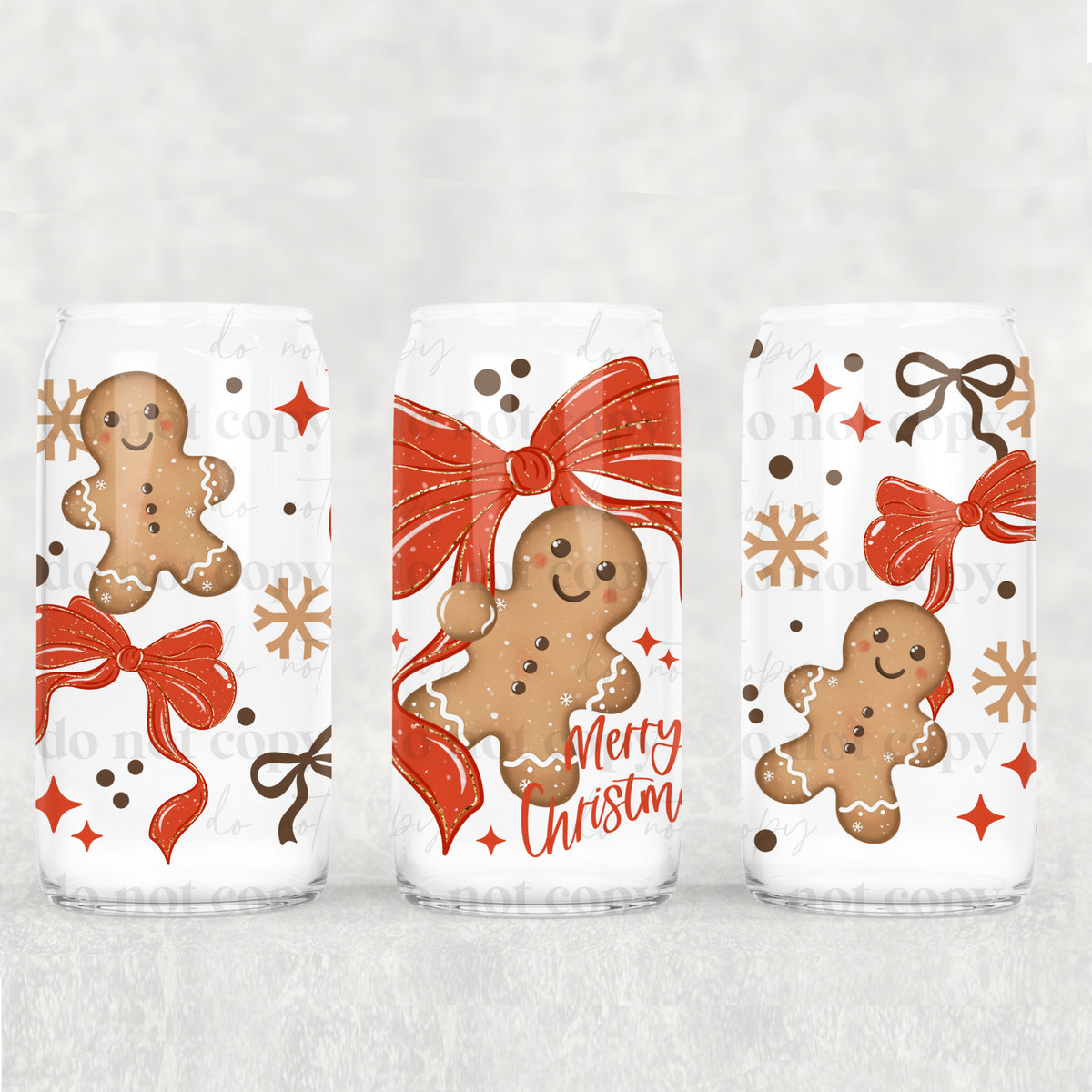 merry christmas gingerbread with red bows 6809 (CSC) UV DTF WRAP