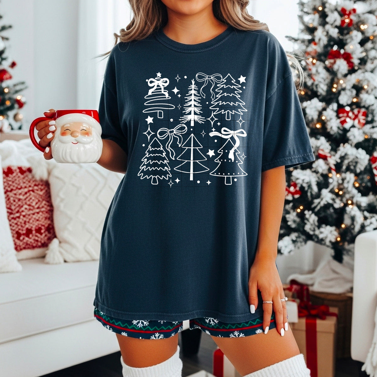 Christmas tree WHITE fine line collage (CSC) Tuesday Deal DTF