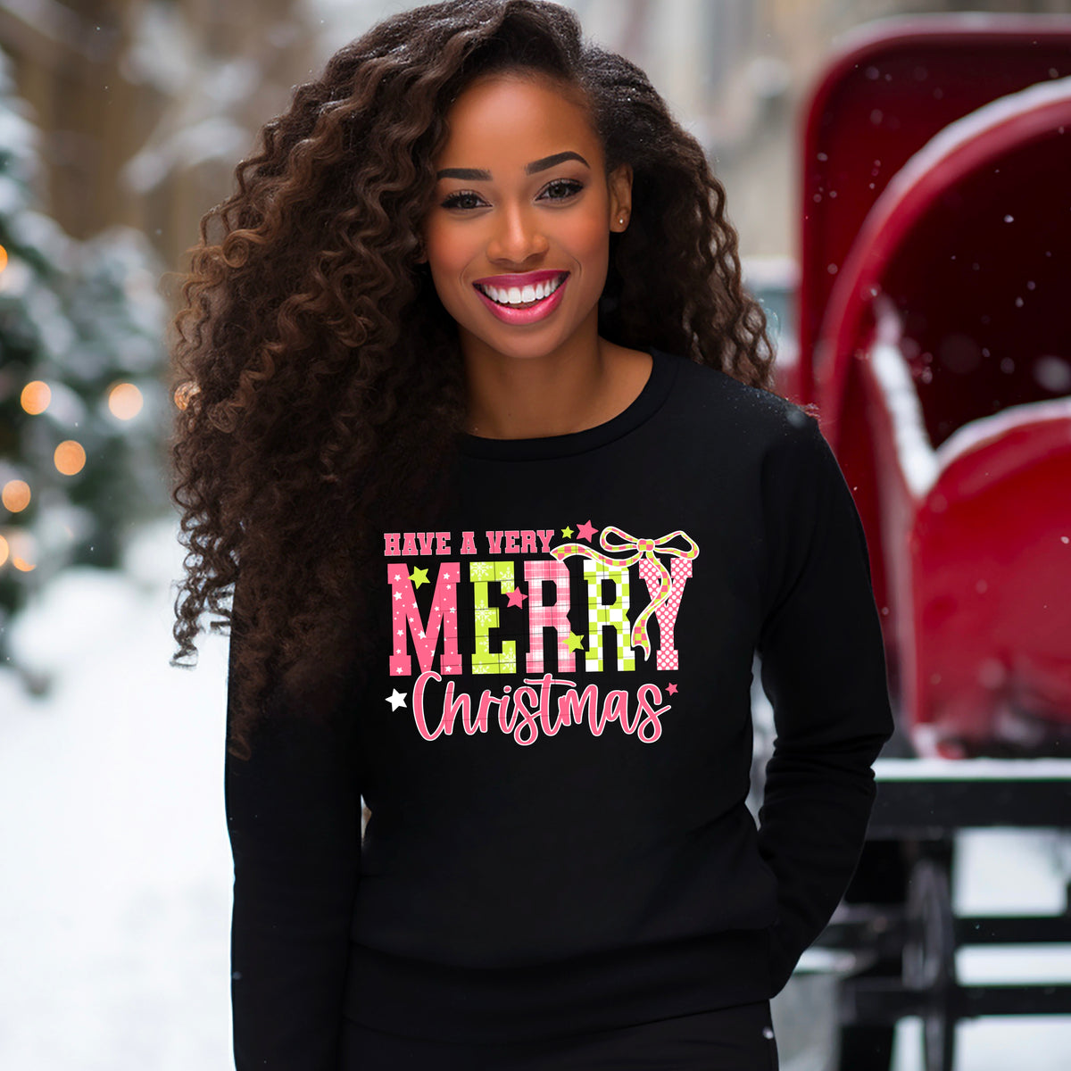 Have a very merry Christmas pink and green bow with stars (CSC) Tuesday Deal DTF